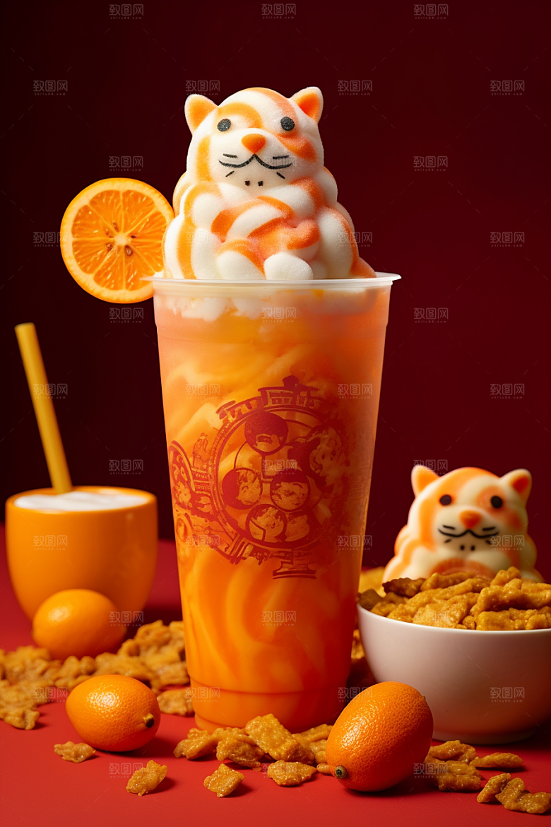 新春奶茶温暖奶盖摄影图