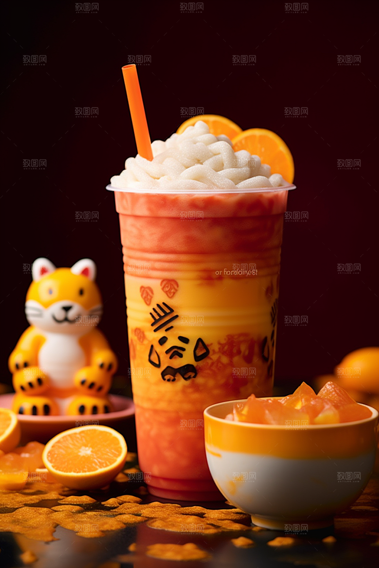新春奶茶奶盖美食摄影图