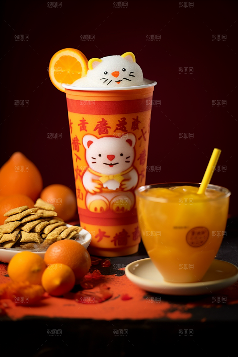新春奶茶热饮高清摄影图
