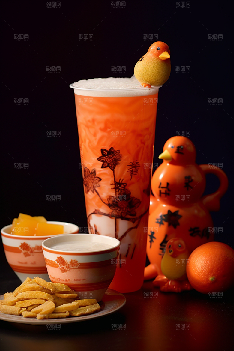 新春奶茶新年新品摄影图