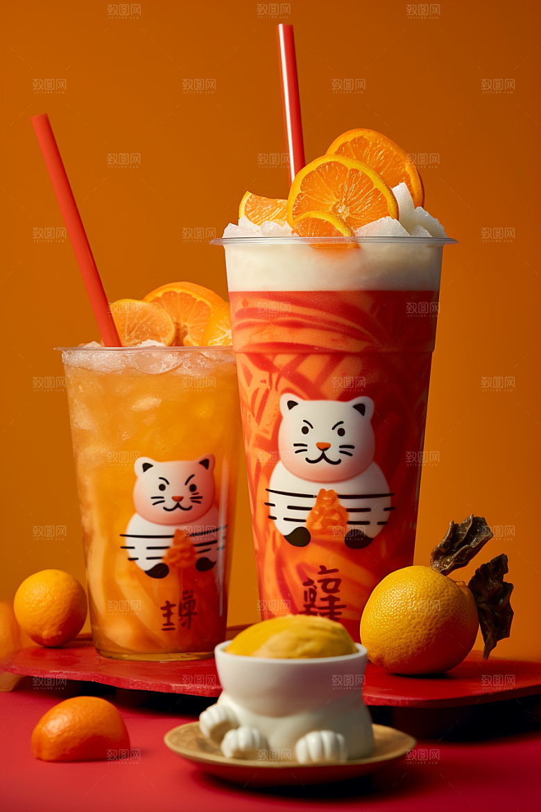 新春奶茶热闹温暖摄影图