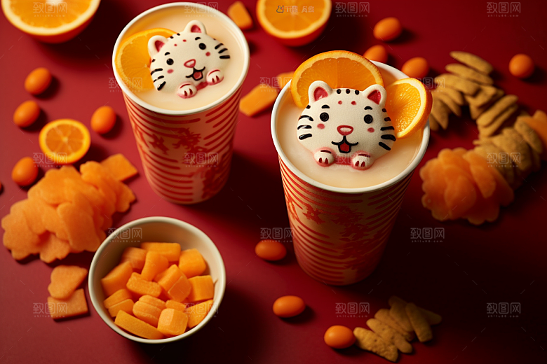新春奶茶春节温暖摄影图