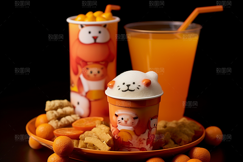 新春奶茶奶盖春节摄影图