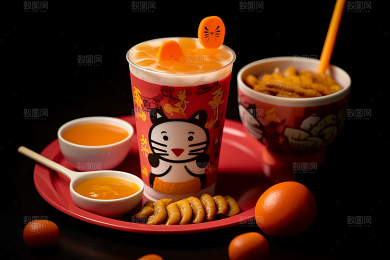 新春奶茶新年热饮摄影图