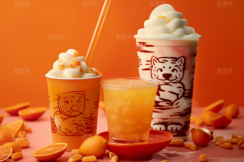 新春奶茶美食喜庆摄影图