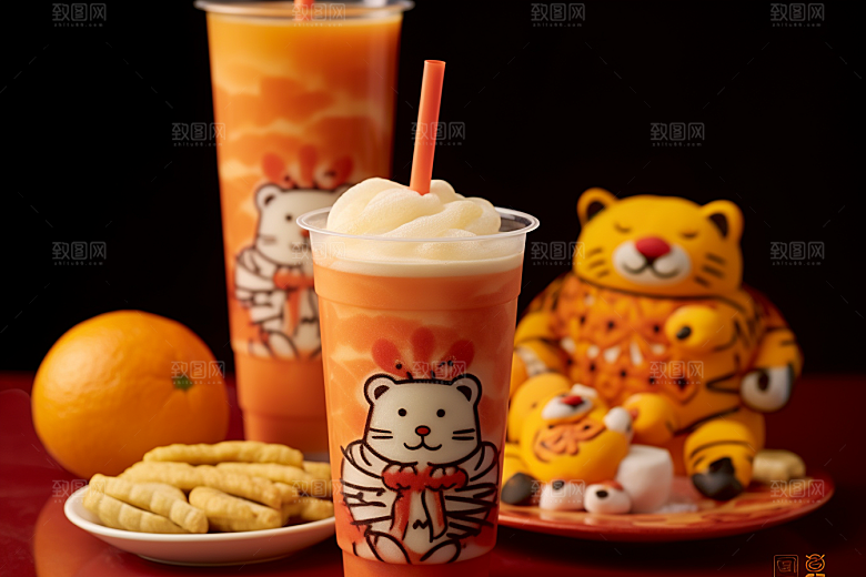 新春奶茶春节奶盖摄影图