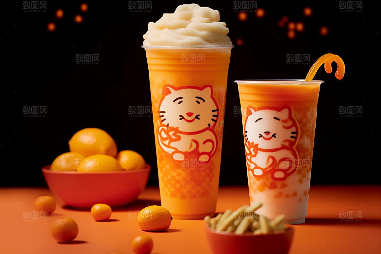 新春奶茶热饮春节摄影图
