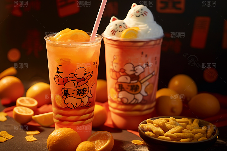 新春奶茶春节新年摄影图