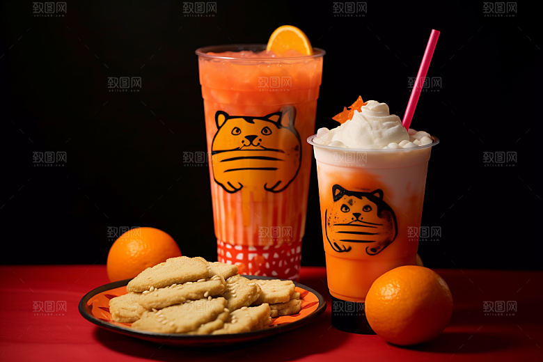 新春奶茶新品新年摄影图