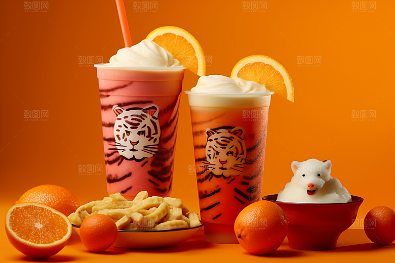 新春奶茶美食新品摄影图
