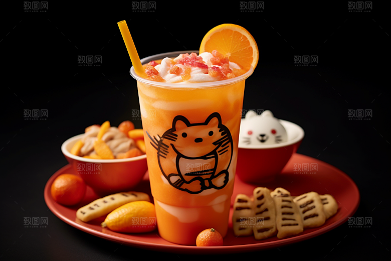 新春奶茶新年温暖摄影图