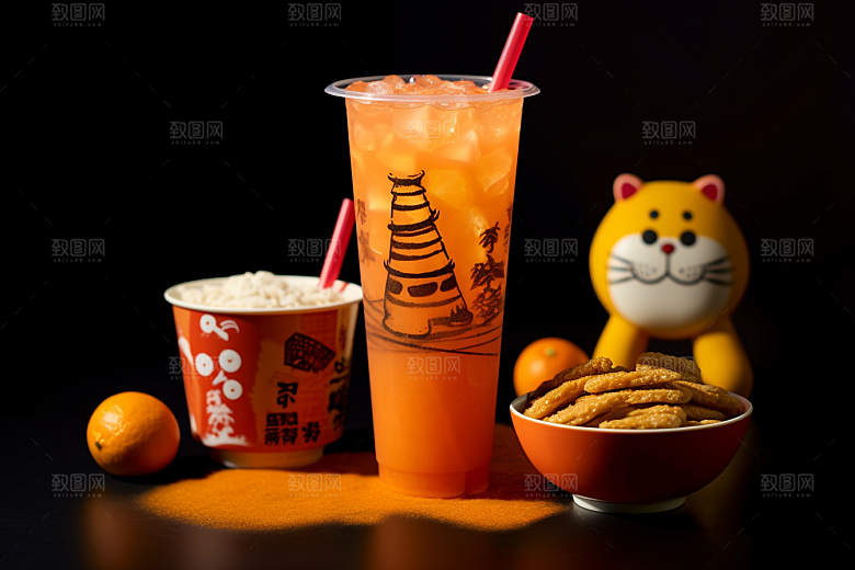 新春奶茶奶盖新年摄影图