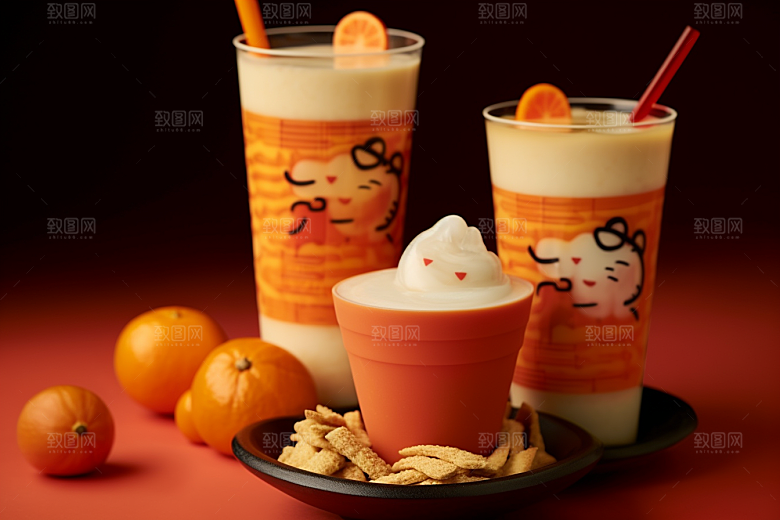 新春奶茶温暖热饮摄影图