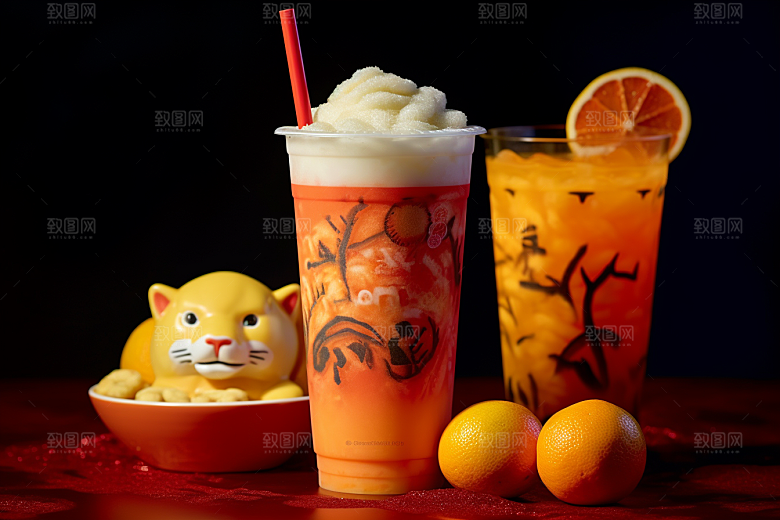 新春奶茶新年喜庆摄影图
