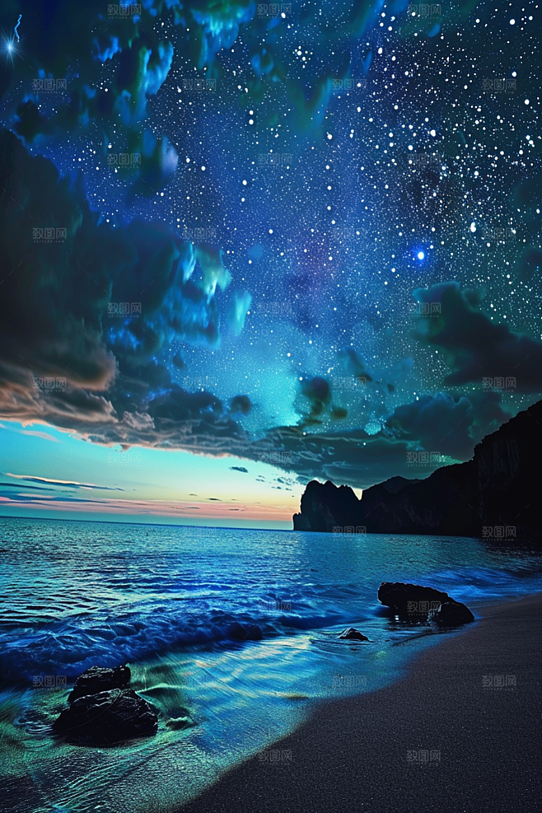 灿烂星空夜景唯美素材