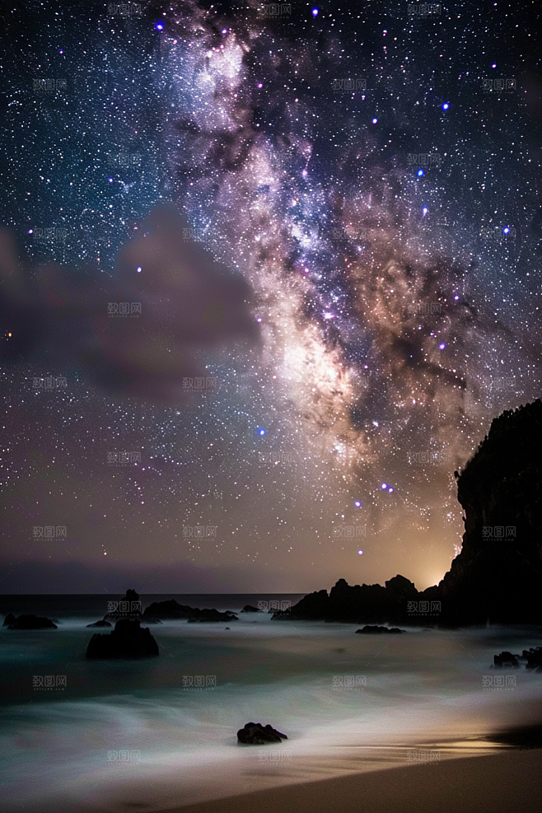 灿烂星空银河夜晚素材