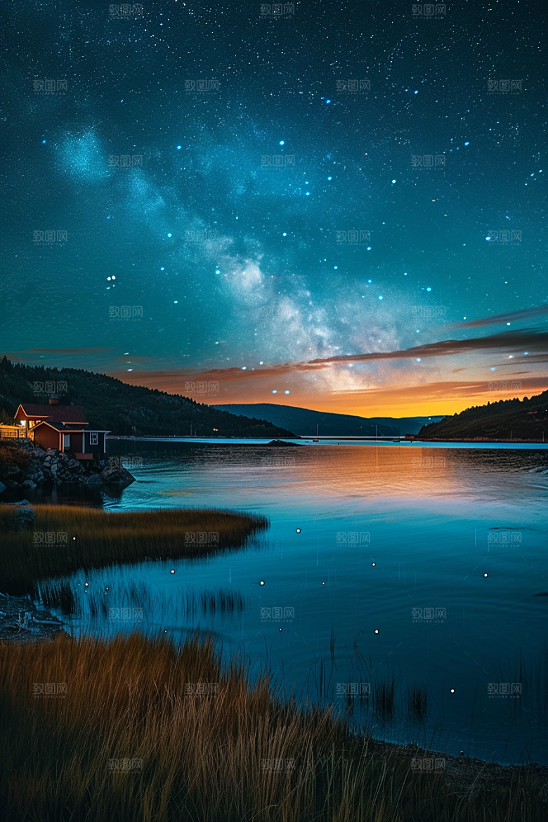 灿烂星空夜景唯美素材