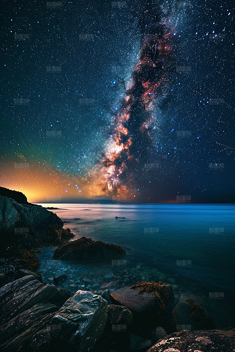 灿烂星空夜晚夜景素材