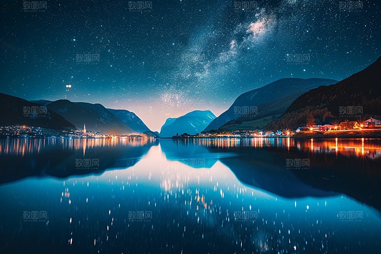 灿烂星空夜晚银河素材