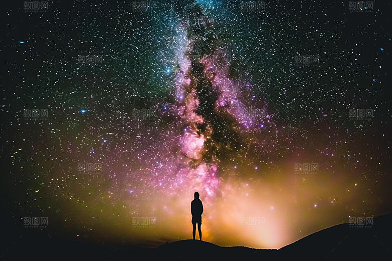灿烂星空夜晚唯美素材
