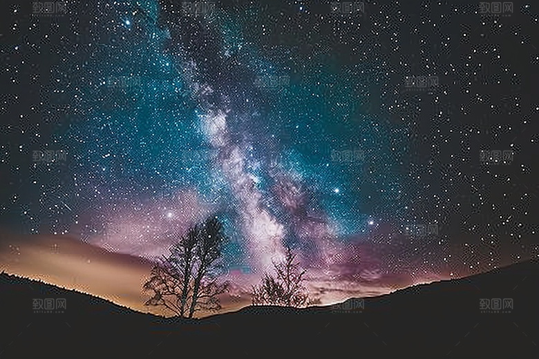 灿烂星空夜景浪漫素材