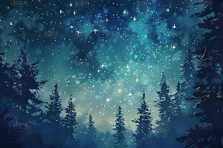 灿烂星空夜晚唯美素材