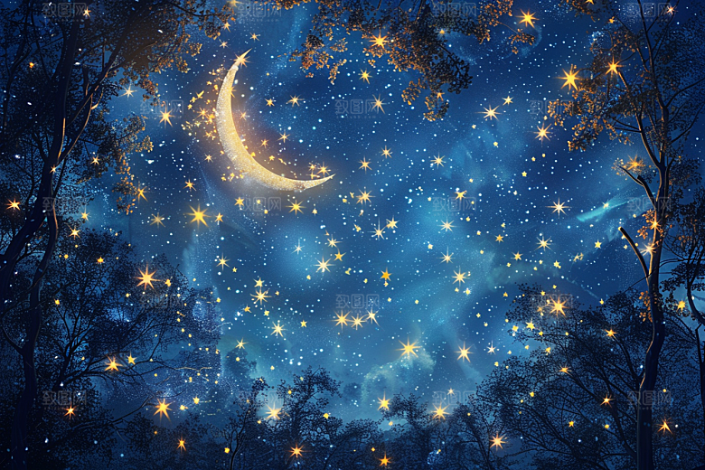 灿烂星空夜景唯美素材