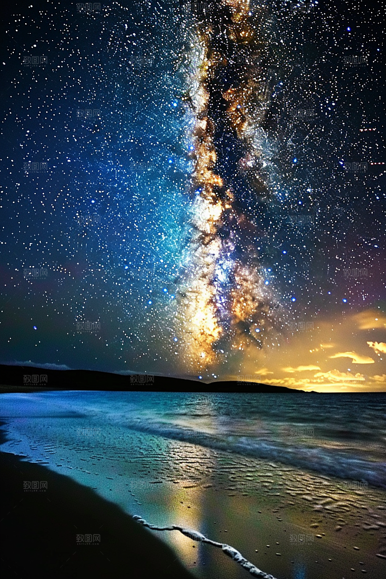 灿烂星空夜景梦幻素材