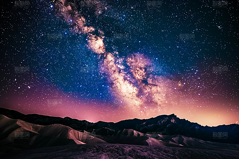 灿烂星空太阳系夜景素材
