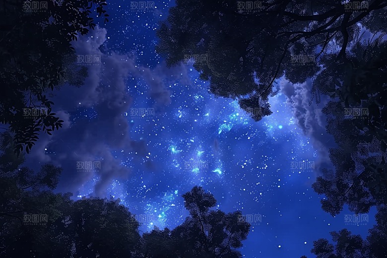 灿烂星空夜晚唯美素材