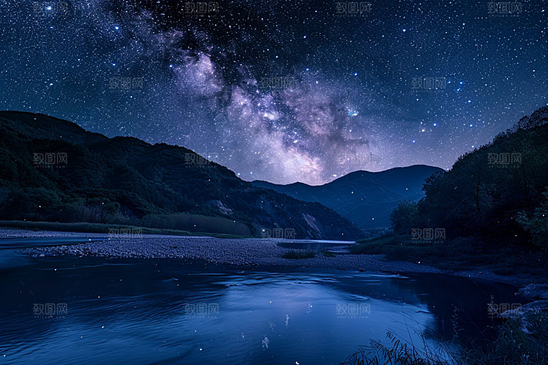 灿烂星空梦幻夜景素材