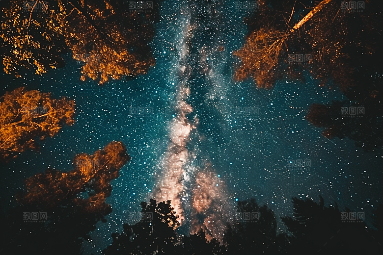 灿烂星空梦幻夜景素材