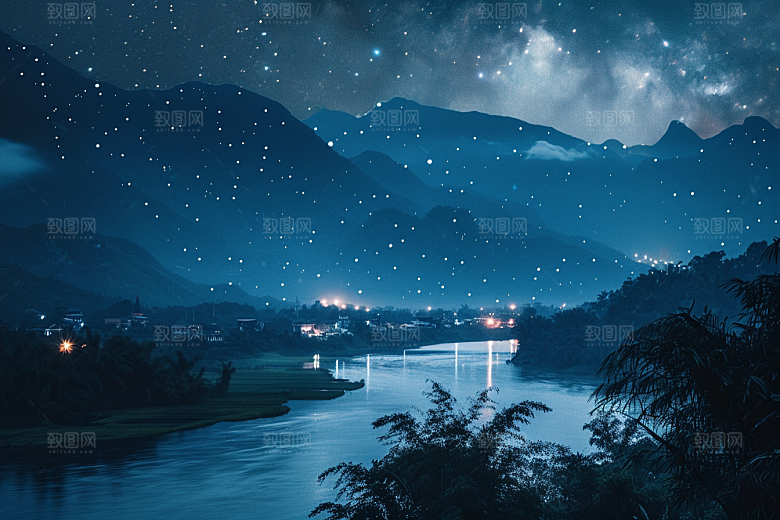 灿烂星空星辰夜景素材