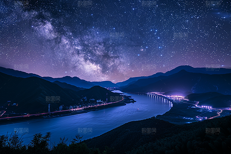灿烂星空梦幻夜晚素材