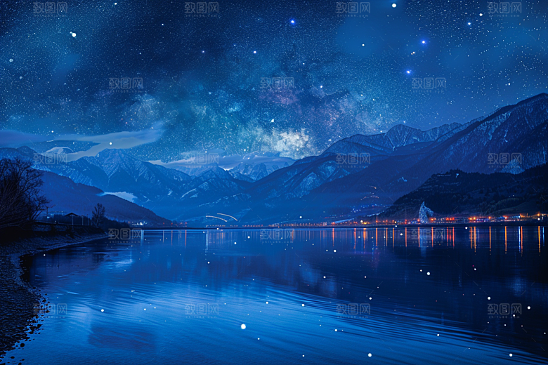 灿烂星空夜晚银河素材