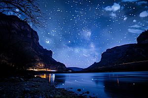 灿烂星空夜晚唯美素材