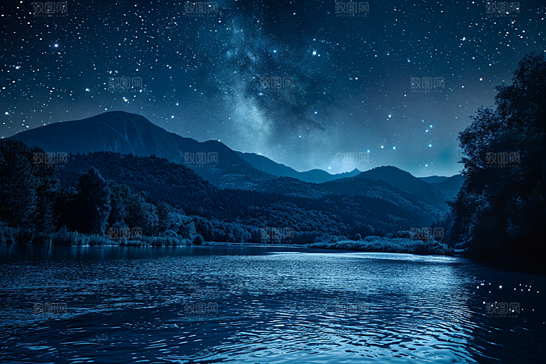 灿烂星空夜晚梦幻素材