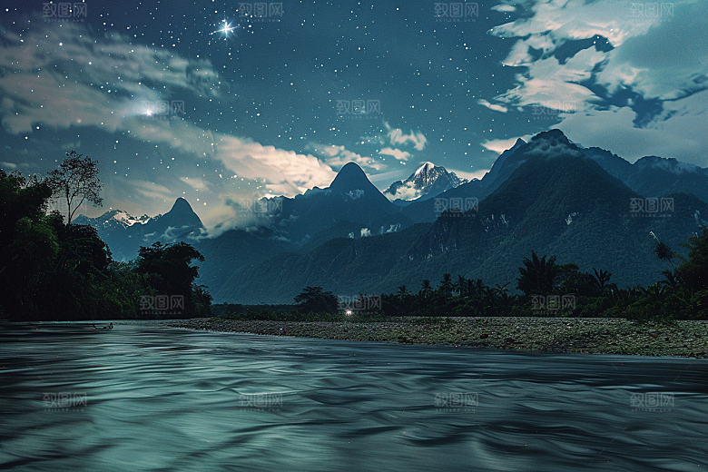 灿烂星空太阳系夜景素材