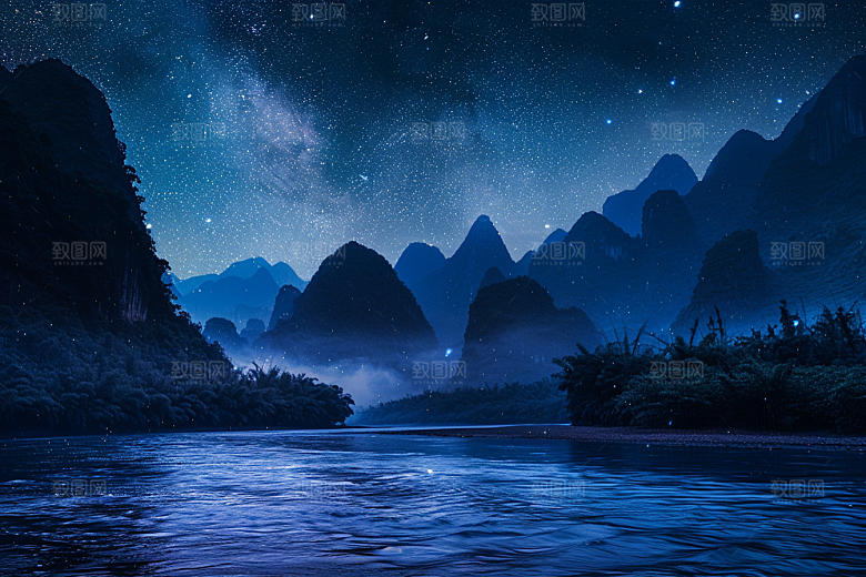 灿烂星空夜景夜晚素材