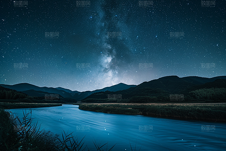 灿烂星空夜晚高清素材
