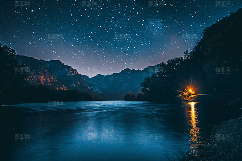 灿烂星空夜景浪漫素材