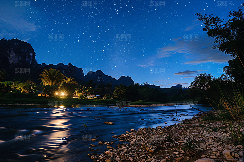 灿烂星空夜景梦幻素材
