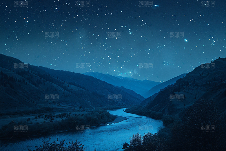 灿烂星空夜景浪漫素材