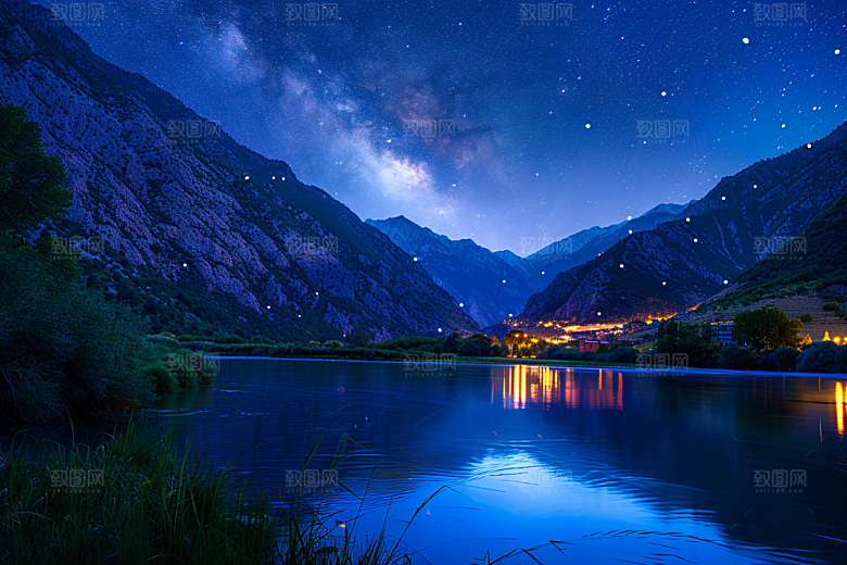 灿烂星空夜晚唯美素材