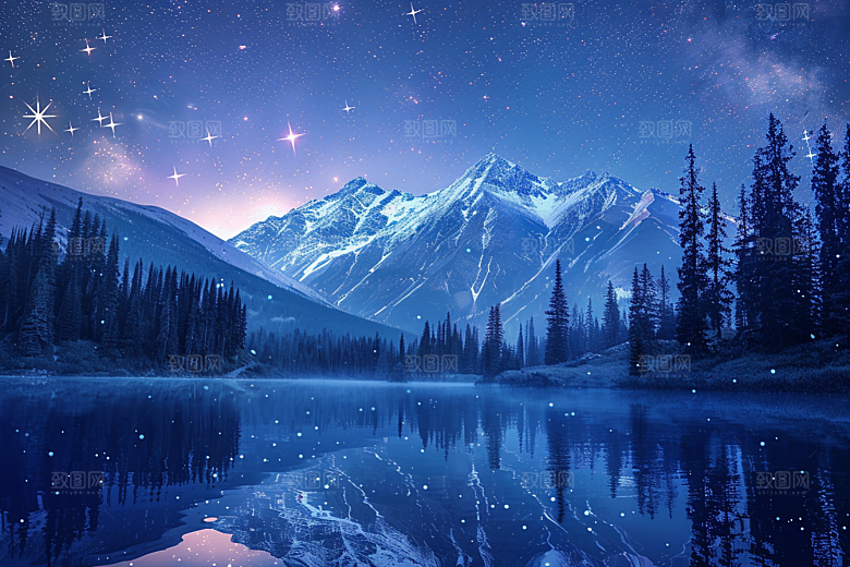 灿烂星空夜景梦幻素材