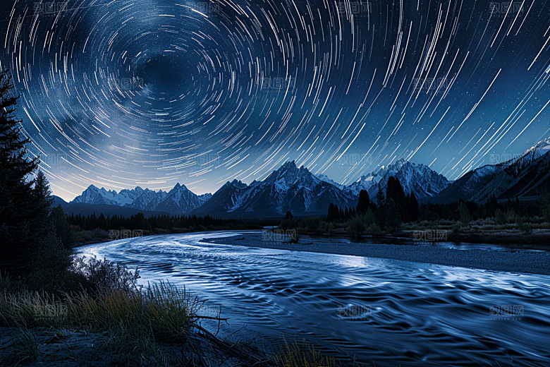 灿烂星空夜晚银河素材