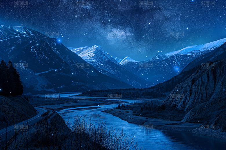 灿烂星空夜景银河素材