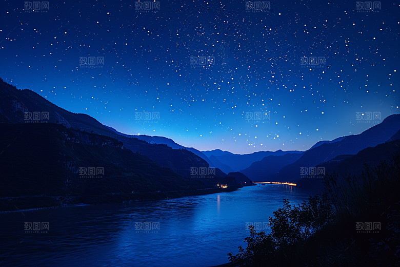 灿烂星空夜景梦幻素材