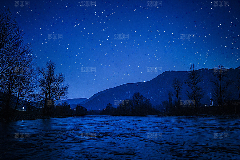 灿烂星空夜景梦幻素材