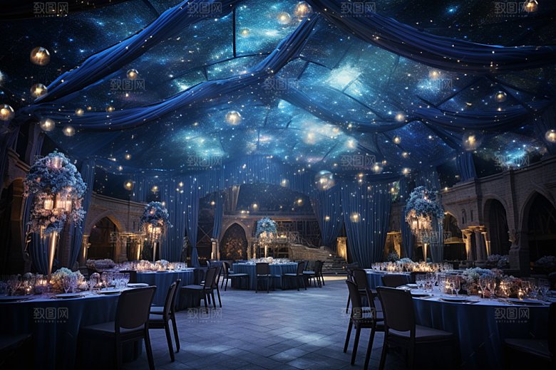 星空婚礼酒店场景梦幻效果图